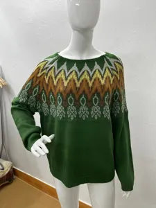 Damen gruen rundhals farbblock lose langarm strickpullover freizeit pullover oberteil