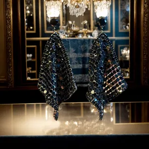 Boucles d'oreilles longues géométriques à sequins, galvanisation écologique, bijoux élégants.