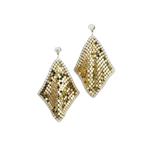 Élégantes boucles d'oreilles longues géométriques losange sequins pour femme bijoux