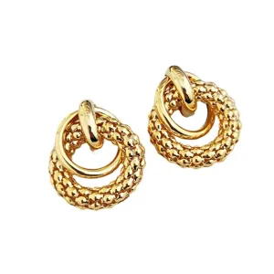 Boucles d'oreilles créoles entrelacées texturées plaquées or style européen pour femmes bijoux