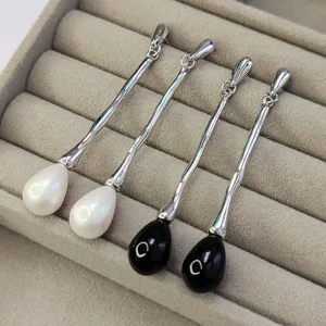 Boucles d'Oreilles Goutte de Lave Barre Longue pour Femmes en Cuivre Perle Artificielle Mode Commuer Amincissement du Visage Bijoux