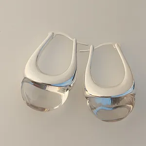 Boucles d'oreilles créoles goutte en métal et cristal transparent pour femmes mode tous les jours.