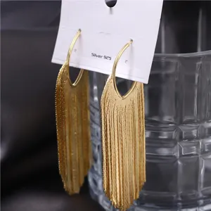 Boucles d'Oreilles Longues à Glands Exagérées pour Femmes Bijoux de Resort Géométriques en Cuivre avec Tige en Argent Sterling 925
