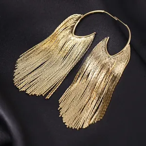 Longues boucles d'oreilles créoles à franges dorées pour femmes, bijoux de vacances.