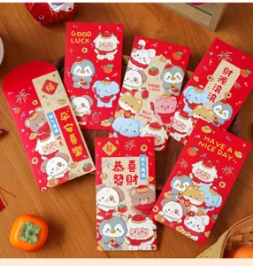 Detalles de los sobres rojos festivos con animales lindos para el Año Nuevo Chino.