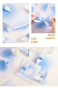 Blaues Gradient Origami Papier quadratisch DIY Bastelpapier fuer Kraniche und Kinderkunst.