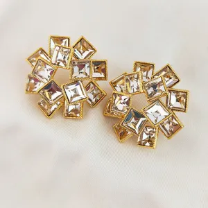 Boucles d'oreilles fleuries vintage dorees en cristal carre pour femmes bijoux chic mode