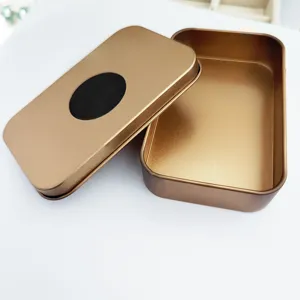 Boîte de rangement rectangulaire en métal doré avec couvercle pour bijoux, boucles d'oreilles.