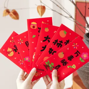 Festive Chinese New Year red envelopes featuring lucky persimmon designs for Spring Festival.