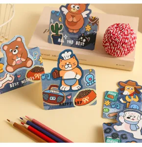 Retro cartoon animal cute illustration greeting cards for kids birthday and holiday blessing.
