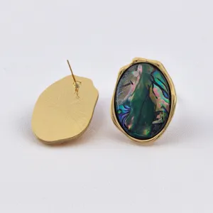 Vue détaillée montrant le recto et le verso de boucles d'oreilles ovales en abalone.