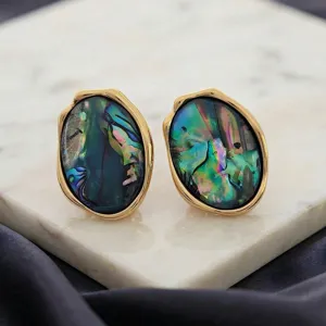 Boucles d'Oreilles Clous en Nacre d'Abalone Naturelle Style Vintage de Hong Kong pour Femmes Boucles d'Oreilles Ovales Géométriques