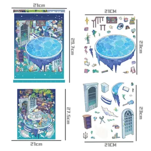 3D miniature scene landscaping sticker sheets, DIY handmade creative decorative material layout.