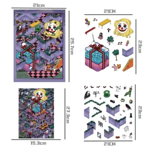 4pcs 3D DIY miniature castle scene sticker set, creative decompression craft sticker sheets for fun.