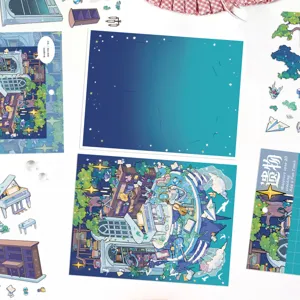 4pcs 3D miniature scene sticker sets, creative DIY craft decorative stickers for journaling.