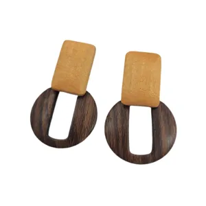 Boucles d'oreilles géométriques en bois rétro, boucles minimalistes en bois naturel