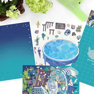 Detailed view of 3D miniature scenery stickers, decorative DIY aesthetic stationery.