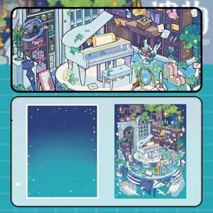 Detailed view of 3D miniature scene stickers showing creative craft design and delicate room art.