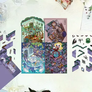 4pcs 3D miniature castle landscape stickers handmade DIY decorative creative stickers set