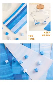 Detailed view of fresh summer gradient origami paper strips and lucky stars with a star glass jar.