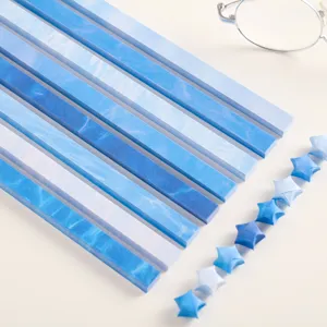 Fresh Summer Gradient Lucky Star Origami Paper Strips Minimalist Blue Ombre Handmade Craft Folding Paper Ribbon Decor Pack