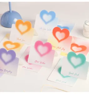 Cartes de vœux 3D en forme de cœur dégradé avec textes de bénédiction, idéales pour cadeaux.
