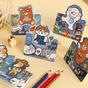 Denim Style Cartoon Animal Greeting Card Set Cute Bear Cat Dog Greeting Cards For Valentine Day Party Gift