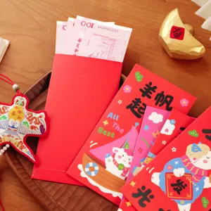 Thick red envelopes for Chinese New Year, cute sheep design money packets for Spring Festival.