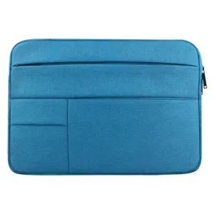 Blue laptop sleeve case with multi pockets and zipper, durable tablet bag for daily carry.
