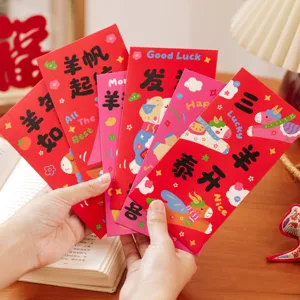 Thickened red envelopes for Chinese New Year, festive lucky money packets with cute sheep design.