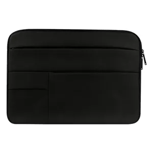 Black multi-functional laptop sleeve and tablet inner bag with front zipper pockets.