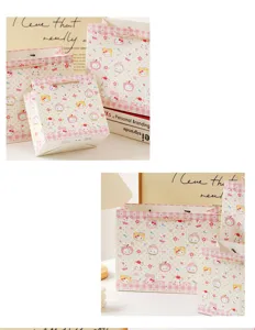 Sacs cadeaux en papier chat fraise mignon, grand sac à main à carreaux rose pour fêtes et rangement.