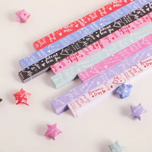 Colorful origami lucky star paper strips DIY handmade heart love printed strips gift.