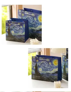 Sacs cadeaux en papier Nuit Étoilée vintage, sacs cabas artistiques pour emballage de cadeaux.