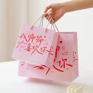 Rosa Valentinstag Geschenktüte romantische Papiertüte mit Spruch für Feste und Geschenke