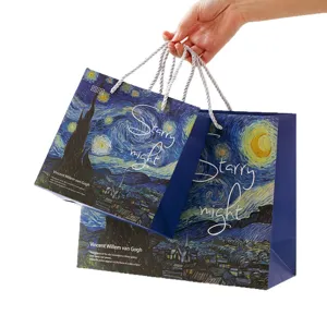 Sac Cadeau Peinture Huile Ciel Étoilé Rétro Sac Main Artistique Emballage Cadeau Anniversaire