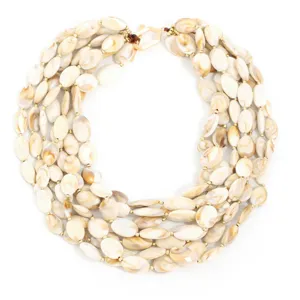 Detailed view of multi-layer acrylic statement necklace with marbled oval beads