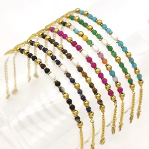 Freshwater Pearl Natural Stone Titanium Steel Bracelet For Women Multicolor Geometric Beaded Chain Jewelry Charm Bracelet Gift