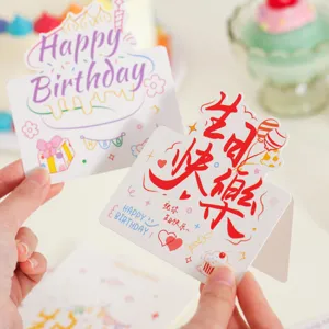 Ins style hand-drawn birthday greeting card 3D pop up cake blessing message cards for party.