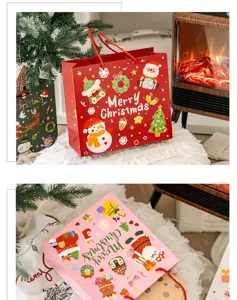 Christmas gift bag detail showing cute cartoon Santa and festive holiday packaging design.