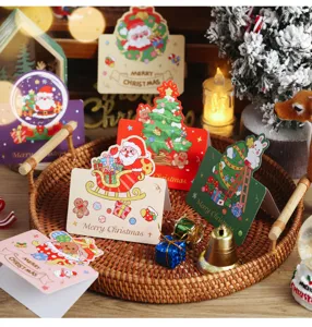 Christmas 3D greeting cards cute mini cartoon handwritten holiday blessing cards set for kids.
