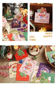 Christmas 3D greeting cards set, cute cartoon mini holiday blessing greeting cards for kids.