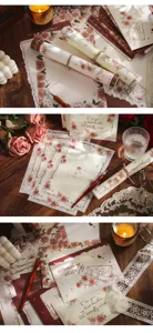 Vintage Rosen Briefpapier und Umschlag Set, romantisches Schreibwaren Set für handgeschriebene Briefe.