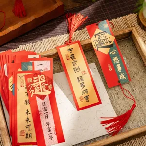 Chinesisches Lesezeichen Wunsche Karte Deko Anhanger mit roter Quaste fur Geschenk
