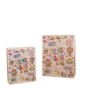 Niedliche rosa Geschenktüten aus Papier mit Henkeln, süße Cartoon-Bonbon-Aufbewahrungsbeutel.
