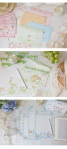 Cute romantic stationery set with envelopes and writing paper, sweet cartoon design.
