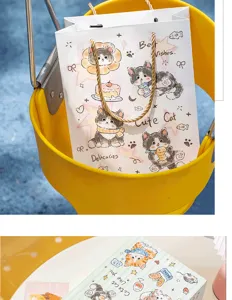Süße Cartoon Katze Papier Geschenktüte mit goldenen Griffen für Geburtstagsverpackung.