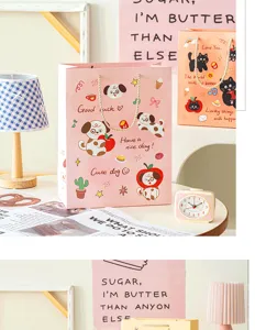 Süße rosa Cartoon Hund Papier Geschenktüte, große Handtasche mit Henkeln für Partys und Geschenke.