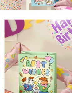 Cute cartoon gift bag with handle, perfect for birthday party presents and packaging.