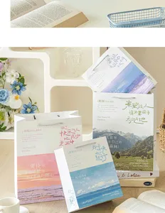 Bolsa de regalo de papel paisaje romántico estilo INS embalaje de flores cita.
